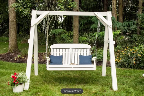 Vista 7 de LuxCraft Columpio clásico de poliéster de 4 pies con respaldo alto, fabricado con plásticos reciclados, fabricado en Estados Unidos (caoba antigua)
