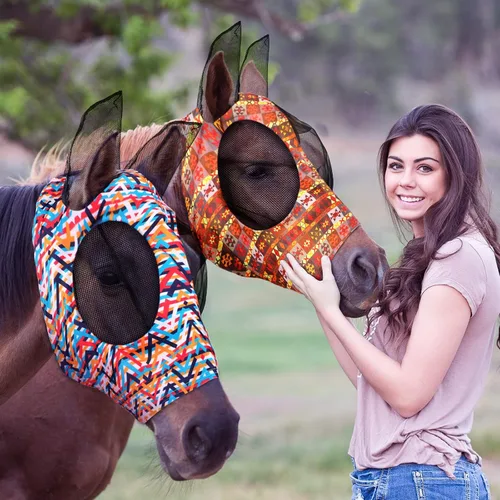 Vista 11 de Weewooday 2 máscaras de mosca de caballo para caballos, máscaras suaves para orejas, máscara suave y elástica con protección UV