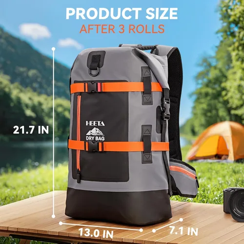Vista 8 de HEETA Paquete de 2 riñoneras impermeables (negro y gris) con bolsas secas impermeables (negro, 40L)