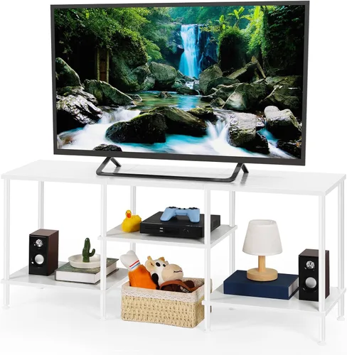 Vista 10 de BTY Soporte de TV de 50 pulgadas con centro de entretenimiento de 3 niveles y estantes de almacenamiento, consola de televisión pequeña y alta