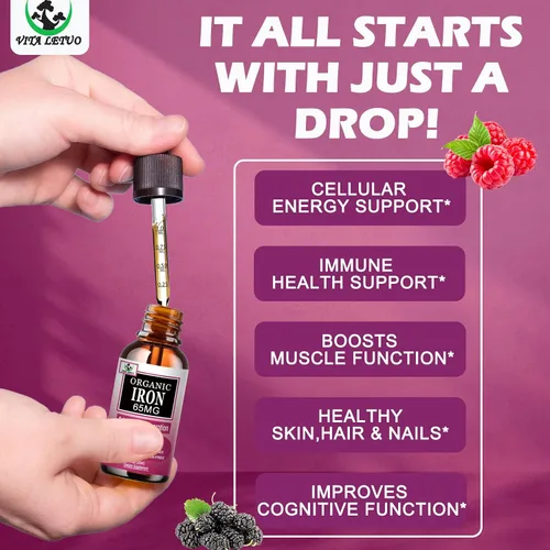 Vista 3 de Suplemento de hierro para mujeres con vitamina C, suplemento líquido 6 en 1 con vitamina B12, vitamina B6, gotas de hierro líquido de alta absorción