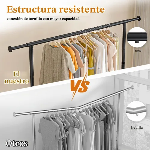 Vista 9 de Wiracks Perchero de Servicio Pesado para Colgar Ropa 350lbs Perchero de Ropa Ruedas Industriales de 3" 51 a 71" An x 16.53" Pr x 65" a 71" Al