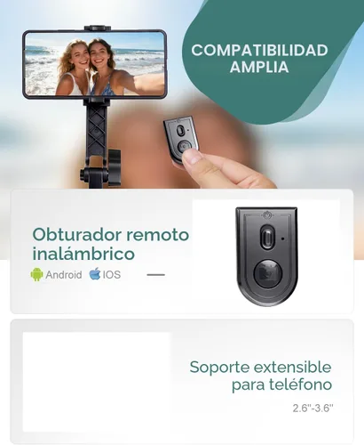 Vista 5 de Trípode de teléfono de 71 pulgadas para iPhone y teléfono Android, soporte de trípode para teléfono celular con control remoto inalámbrico