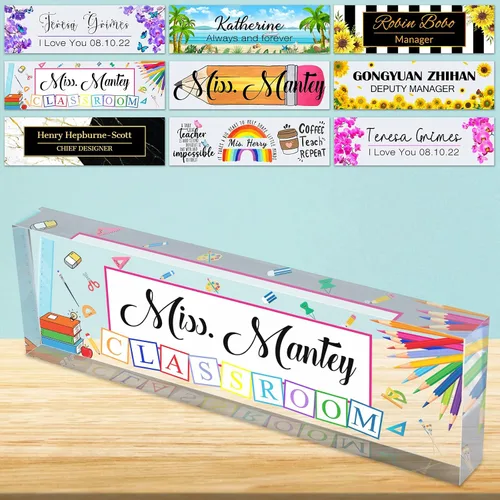 Vista 16 de Placa de nombre de escritorio personalizada de bloque de acrílico personalizado para oficina, placa de escritorio personalizada, decoración