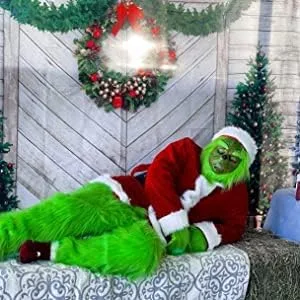 Vista 5 de Christmas Cosplay mask green Cosplay gloves accessory mask Halloween latex full head mask