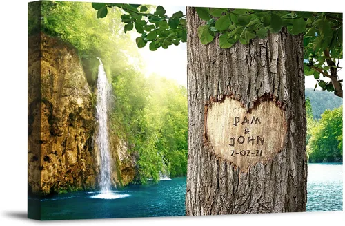 Vista 10 de Autumn Path - Lienzo personalizado o impresión fotográfica y obra de arte enmarcada con nombres de pareja, fecha especial en impresiones, gran