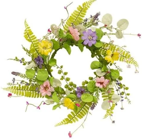 Vista 9 de First of a kind Corona de primavera y eucalipto rosa, rubor y blanco (20 pulgadas) – Corona de primavera artificial al aire libre para puerta