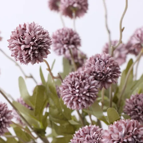 Vista 5 de Pompon Mum Flores artificiales, 6 flores de tallo largo de seda sintética a granel, mini crisantemos falsos para bricolaje, centros de mesa, Morado