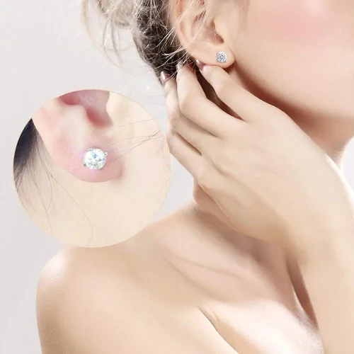 Vista 5 de 2CTW aros de moissanita imitación, chapados en plata en color blanco