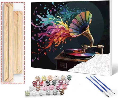 Vista 11 de Aihonmin Graffiti instrumental, paquete de 6 pinturas por números para adultos, kit de pintura musical por números, sobre lienzo para principiantes