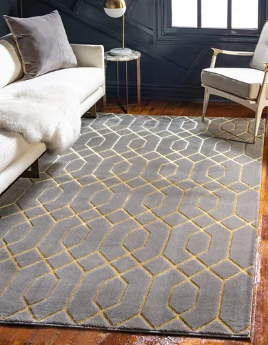Vista 14 de Marilyn Monroe Glam Collection - Alfombra de área con diseño enrejado (2 x 3 pies, rectangular, azul marino y dorado)