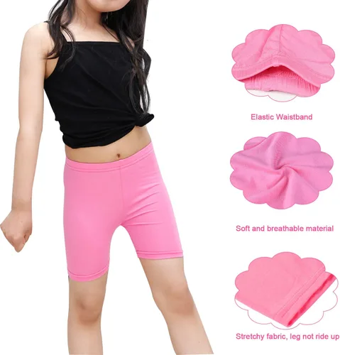 Vista 4 de Auranso Pantalones cortos de baile para niñas de color sólido transpirables (paquete de 6)
