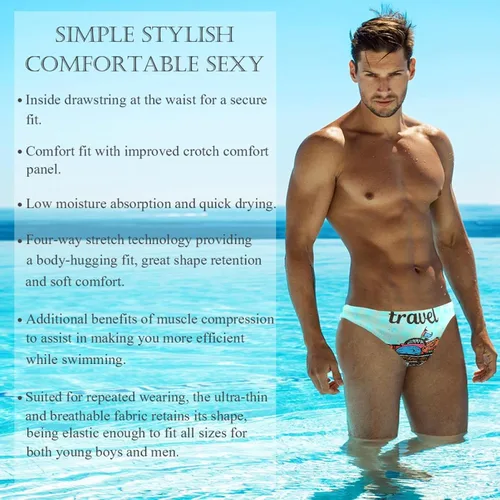 Vista 3 de Men's Funny Mini Van and Luggage Let's Go Travel Art Swimsuit Brief Bikini Swimwear Sexy Swimsuit Swimming Short Quick Dry