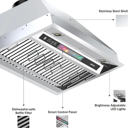 Vista 8 de Campana extractora de 30 pulgadas con control de voz/gestos/táctil, ventilación de campana de cocina integrada de 900 CFM con ventilador de escape