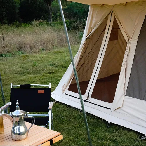 Vista 9 de Tienda de campaña de lona de algodón impermeable para 4 estaciones, refugios para acampar al aire libre con toldo y puertas de malla extra anchas