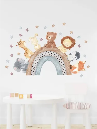 Vista 4 de DANRACAL - 2 calcomanías de arcoíris para pared, diseño de safari y selva, decoración de habitación de bebé, decoración de habitación de niños