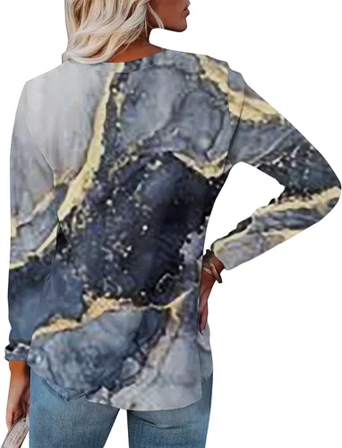Vista 4 de Camisetas de otoño para mujer, talla grande, con estampado holgado, manga larga, cuello redondo, camisetas