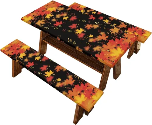 Vista 44 de Juego de 3 calcetines de árbol de Navidad de dibujos animados y galletas, funda de mesa de picnic ajustable con funda de banco, manteles Calcetines