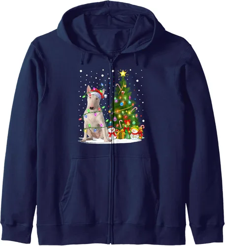 Vista 6 de Lighting Xmas Tree Santa Bull Terrier Dog Christmas Zip Hoodie