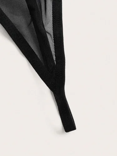 Vista 4 de GORGLITTER Conjunto de lencería transparente de 2 piezas para mujer, brasier y tangas con flecos y gargantilla