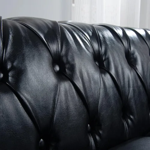 Vista 6 de Muebles de sofá Chesterfield de tela de 85 pulgadas, sofá tapizado con respaldo copetudo, brazo enrollable, sofá Chesterfield clásico para sala