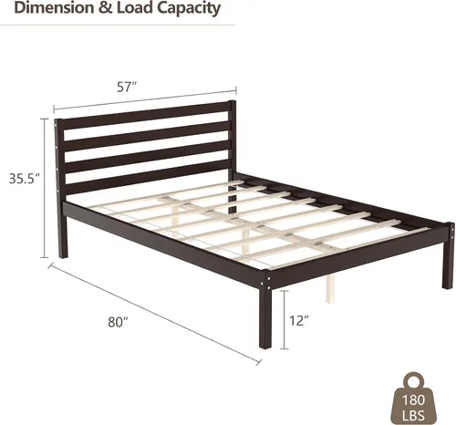Vista 2 de Giantex Base de cama de plataforma de madera, cabecera con paneles, soporte de listones de madera, no necesita resortes, base de colchón de cama