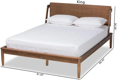 Vista 8 de Baxton Studio Sadler Mid-Century - Cama de plataforma moderna de madera con acabado marrón nogal ceniza
