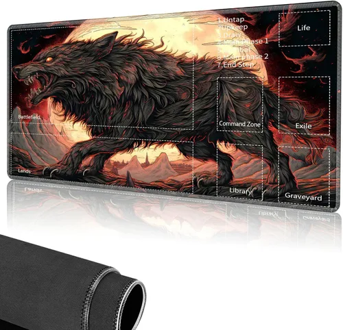 Vista 13 de Tapete de juego para MTG, tapete de juego de cartas cosido con zona mágica para juegos de cartas MTG, (17.4 x 13.8 pulgadas), tapete de juego