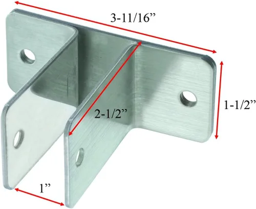 Vista 2 de Harris Hardware 11759 Soporte de pared de acero inoxidable estampado con dos orejas Grosor del panel de 1 pulgada de grosor del panel de 2-1/2
