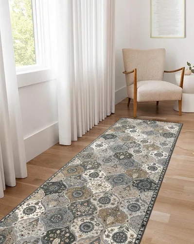 Vista 17 de Lahome - Alfombra marroquí antideslizante y lavable, pequeña alfombra oriental para dormitorio, cocina, entrada, baño, entrada, 61 x 91 cm, crema
