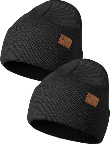 Vista 18 de Gorro de punto para hombre y mujer, gorro de invierno de punto, gorro de calavera, gorro de nieve a rayas, gorro térmico con puños 2p-negro+verde