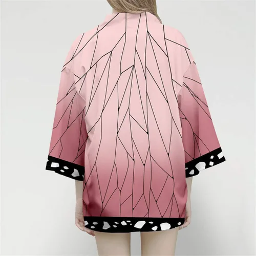 Vista 4 de Rickem Adult Women Kimetsu no Yaiba Kochou Shinobu Robes Cosplay Cardigan Top Jacket Kimono