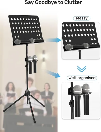 Vista 3 de Soporte para micrófono múltiple con abrazadera (aluminio/goma), soporte para micrófono y borde de escritorio y pared, soporta hasta 2 micrófonos