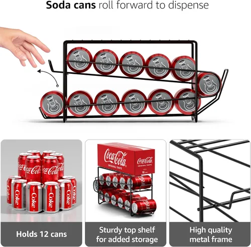 Vista 4 de Sorbus Soda - Dispensador y organizador de bebidas para 12 latas estándar de 12 onzas, compatible con refrigerador (1 paquete, negro)