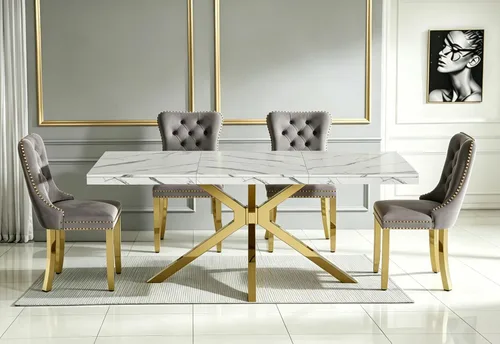 Vista 4 de Henf Mesa de comedor de mármol sintético blanco de 70 pulgadas para 4-6 personas, mesa de cocina rectangular moderna con mesa de mármol sintético