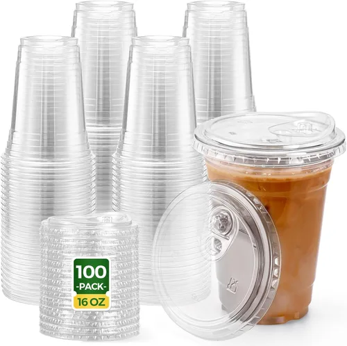 Vista 13 de Glotoch Express - Vasos de plástico con tapas para sorber sin pajilla, 24 onzas, 100