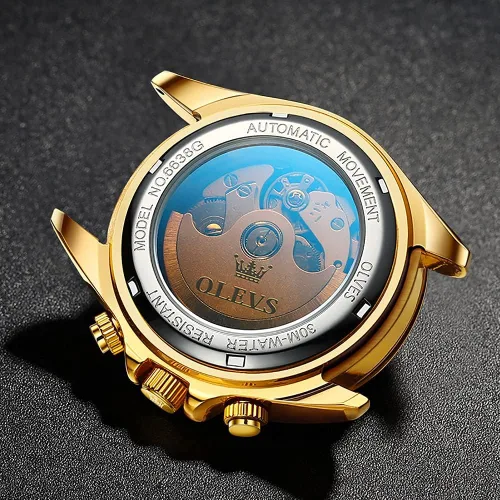 Vista 7 de OLEVS Relojes de oro automáticos para hombres, de lujo, clásicos, de acero inoxidable, calendario, luminosos, impermeables, para hombres