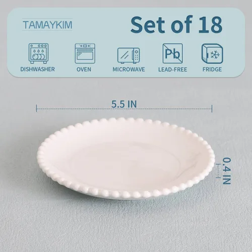 Vista 2 de Juego de 18 platos de postre de porcelana de 5.5 pulgadas, pequeños platos de cerámica para aperitivos, juegos de mini vajilla redondos, resistentes