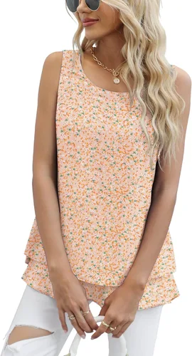 Vista 3 de Timeson - Camiseta de gasa sin mangas, blusa casual de doble capa para mujer