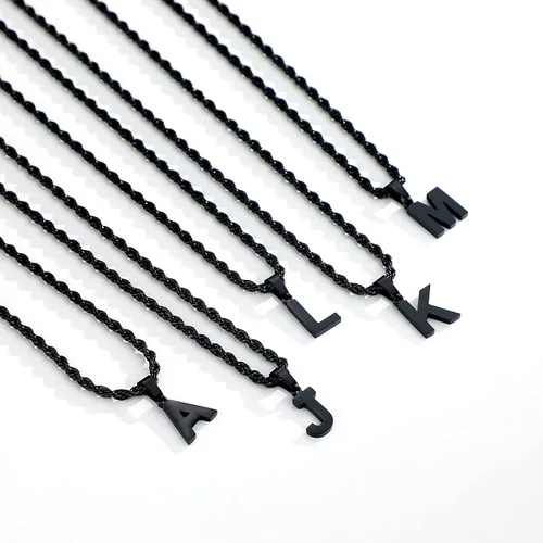 Vista 2 de SENRAN Collar con inicial en capas de la A a la Z para hombre, cadena de cuerda torcida de acero inoxidable de 18 a 20 pulgadas, dije de letra