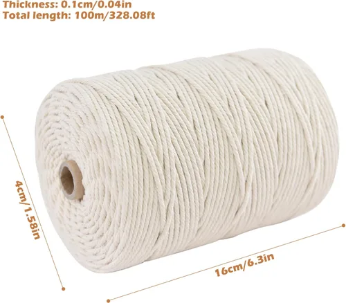 Vista 3 de Cuerda de macramé de algodón natural de 0.039 in x 328.1 ft, cuerda de algodón de una hebra gruesa de hilo de macramé para colgar plantas, colgar