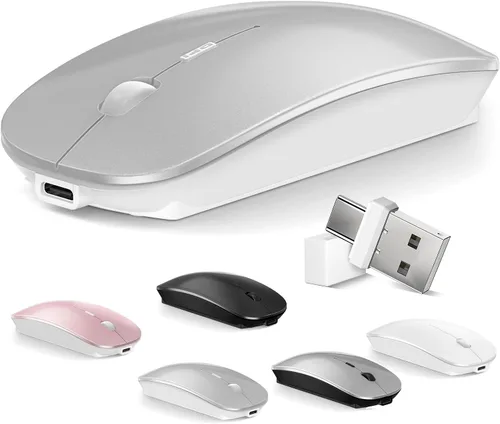 Vista 8 de Mouse para MacBook Mouse inalámbrico Bluetooth portátil MacBook Air Mac Pro recargable silencioso PC iPad ratón óptico con interruptor de modo dual