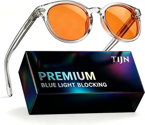 Vista 20 de TIJN Gafas de bloqueo de luz azul para hombres y mujeres, gafas de montura redonda gruesa vintage