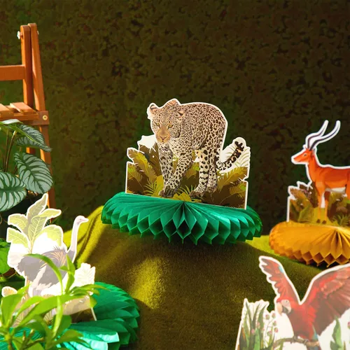 Vista 5 de Shappy 9 centros de mesa de safari africano para mesas, decoración de baby shower, animales de la selva, centros de mesa de panal de abeja