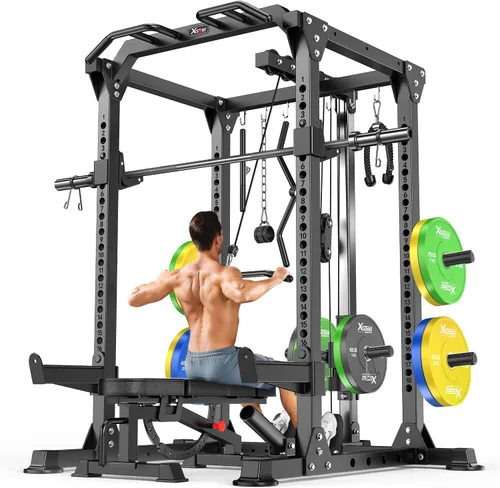 Vista 34 de Rack Multiusos para Sentadillas, Conjunto de Rack de Pesas Smith Machine con Sistema de Crossover de Cables, Racks de Potencia para Gimnasio