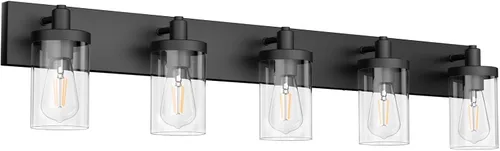 Vista 17 de Aipsun Accesorios de iluminación de tocador de baño, luz cromada, 2 luces, luz de baño de acero inoxidable con pantalla de vidrio transparente