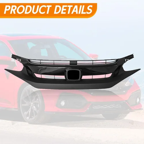Vista 3 de Rejilla delantera de malla negra mate para defensa delantera Compatible con Honda Civic 2019 2020 2021