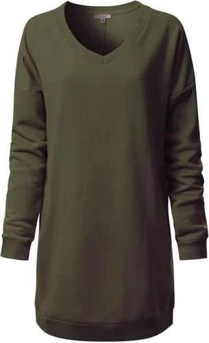 Vista 14 de MixMatchy Sudadera casual de forro polar con cuello en V para mujer, manga larga, túnica para otoño e invierno Negro (cuello redondo)
