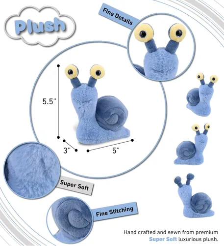 Vista 3 de DolliBu Caracol de peluche – Caracol azul de ojos grandes y abrazable, adorable juguete de peluche para jugar, lindo regalo de vida silvestre