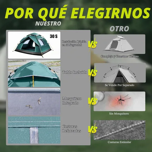 Vista 6 de Tienda de campaña para 2-3 personas, tienda de campaña automática instantánea para camping, fácil y rápida, tienda de campaña impermeable, tienda